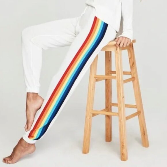 Spiritual Gangster x Madeline Thompson Rainbow Side Striped Knit Jogger Pants S - Picture 1 of 5